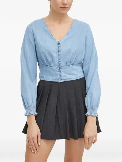 Levi's Buttoned V-neck Top In Blue