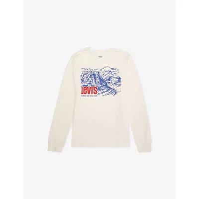 Levi's Kids' Canyon Long-sleeve Cotton-jersey T-shirt 10-16 Years Green In Neutral