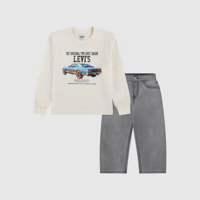 Levi's Car Longsleeve & Denim Set Toddler Boys 2t-4t 2t In Egret