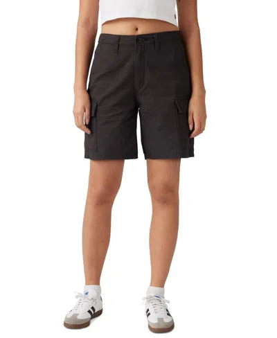 Levi's Cargo Shorts Womens Black Cotton Flat Front Mid Rise Baggy Fit Pall295