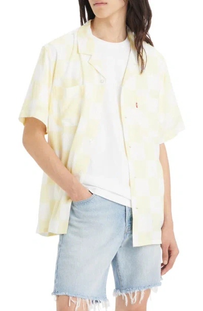 Levi's® Checkerboard Short Sleeve Camp Shirt In Ikat Checker Print Pear Sorbet