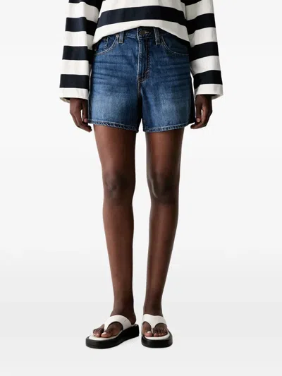 Levi's Cinch Logo-patch Denim Shorts In Blue