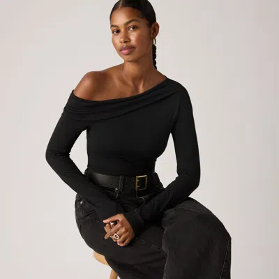 Levi's Clara Off Shoulder Long Sleeve Top In Black