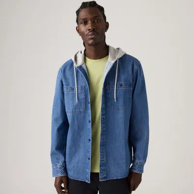 Levi's Classic Relaxed Denim Hooded Worker In Blue