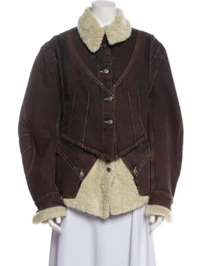 Pre-owned Levi's Colorblock Pattern Denim Jacket W/ Tags In Burgundy