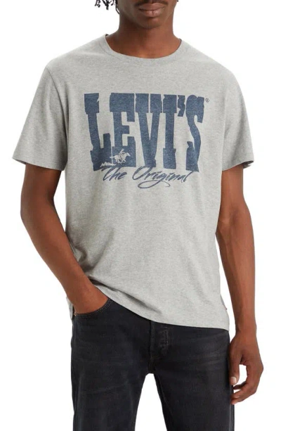 Levi's® Cotton Crewneck Graphic T-shirt In Western Htg Logo Mid H.grey