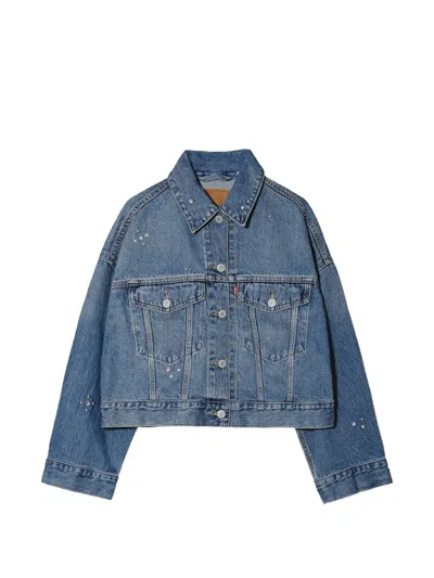 Levi's Crystal-embellished Cropped Denim Jacket In Blue