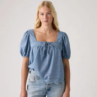 Levi's Darling Short-sleeve Cutwork Blouse In Blue