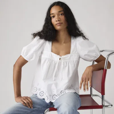 Levi's Darling Short Sleeve Cutwork Blouse In White