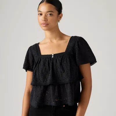 Levi's Dom Short Sleeve Lace Blouse In Black