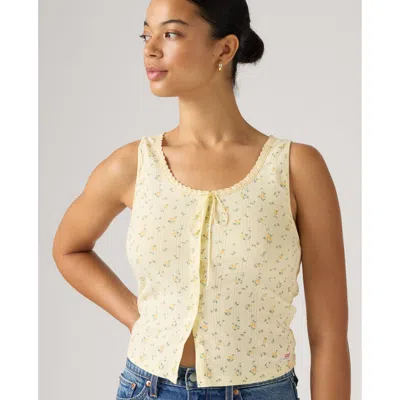 Levi's Dry Goods Pointelle Lace Tank Top In Yellow / Isabel Floral Pear Sorbet
