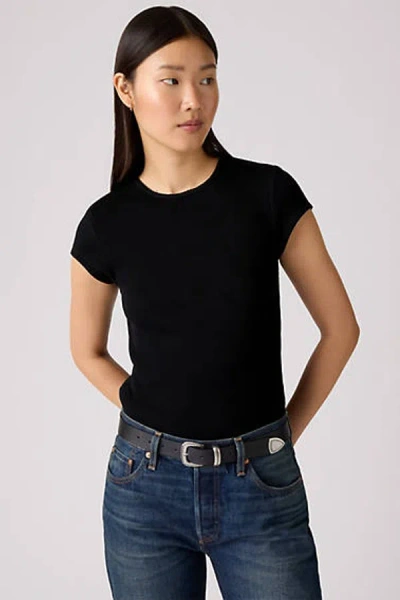 Levi's Dry Goods Waffle Cap Sleeve Tee In Black