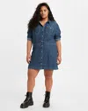 Levi's Ellie Shirt Dress Women's Blue Denim Long Sleeve Button-down Fts1108 In Brown