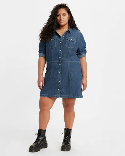 Levi's Ellie Shirt Dress Women's Blue Denim Long Sleeve Button-down Fts1108 In Brown