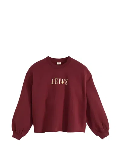 Levi's Embroidered-logo Raw-hem Sweatshirt In Burgundy