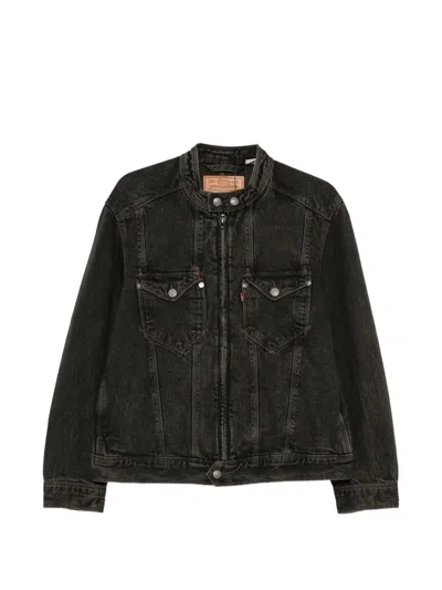 Levi's Faded-effect Band-collar Denim Jacket In Black