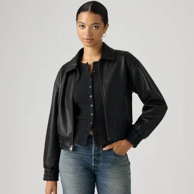 Levi's Faux Leather Cropped Bomber Jacket In Faux Leather Black