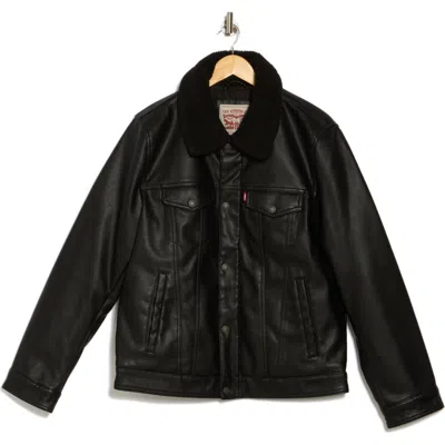 Levi's® Faux Leather Faux Shearling Collar Jacket In Black