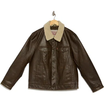 Levi's® Faux Leather Faux Shearling Collar Jacket In Brown