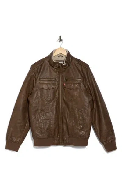 Levi's® Faux Leather Faux Shearling Lined Aviator Bomber Jacket In Lt Brwn