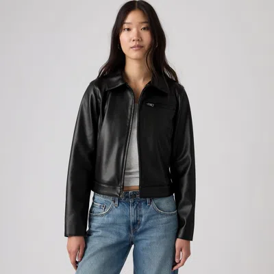 Levi's Faux Leather Laydown Zip-up Jacket In Black