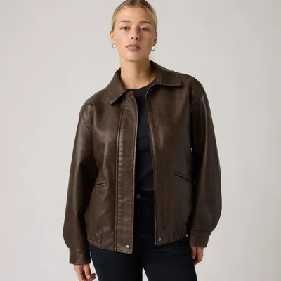 Levi's Faux Leather Relaxed Fit Bomber Jacket In Brown
