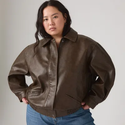 Levi's Faux Leather Relaxed Fit Bomber Jacket (plus Size) In Brown
