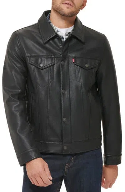Levi's® Faux Leather Trucker Jacket In Black
