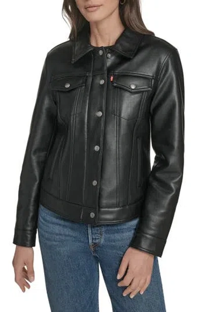 Levi's® Faux Leather Trucker Jacket In Black
