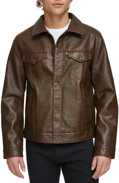 Levi's® Faux Leather Trucker Jacket In Brown