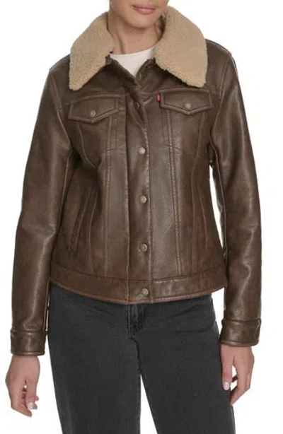 Levi's® Faux Leather Trucker Jacket In Brown