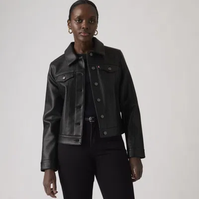 Levi's Faux Leather Trucker Jacket In Black
