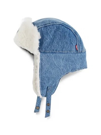 Levi's 플리스 라이닝 데님 트래퍼 모자 In Blue