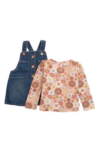 Levi's® Babies'  Floral Long Sleeve T-shirt & Denim Overall Dress In Neutral