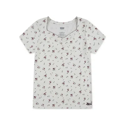 Levi's Levis Floral Sweet Heart Neck Top Big Girls S-xl L In White