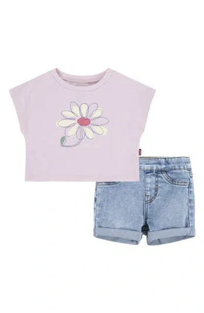 Levi's® Floral T-shirt & Denim Shorts Set In Chalk Pink