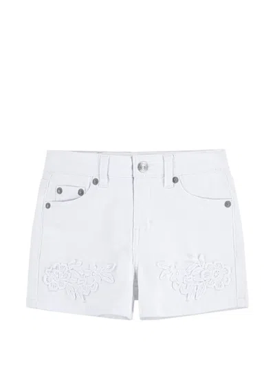 Levi's Kids' Floral-applique Denim Shorts In White