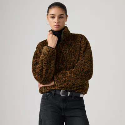 Levi's Gemma Sherpa 1/4 Zip Sweatshirt In Brown