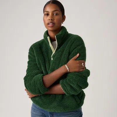 Levi's Gemma Sherpa 1/4 Zip Sweatshirt In Green