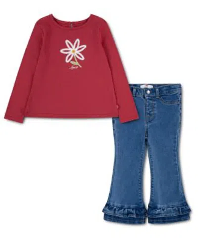 Levi's Kids' Levis Girls 12m 6x Flower Top Ruffle Jeans2 Piece Set In Deep Claret