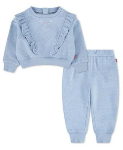 Levi's Kids' Levis Girls 12m 6x Ruffled Crewneck Sweatshirt Jogger Pants2 Piece Set In  Skyway Heather