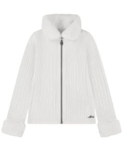 Levi's Kids' Girls' 4-6x Penny Line Full-zip Faux-fur Trim Cardigan In White