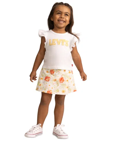 Levi's Kids' Girls' 4-6x Ruffle Knit Top And Skort, 2-piece Set In White