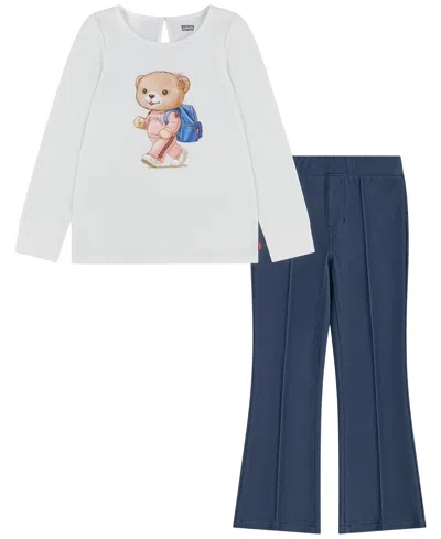 Levi's Kids' Girls' 4-6x Bear T-shirt And Flared Pants, 2-piece Set In Multi
