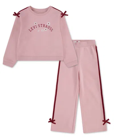 Levi's Kids' Girls' 4-6x Crewneck Sweatshirt And Pants, 2-piece Set In Pink
