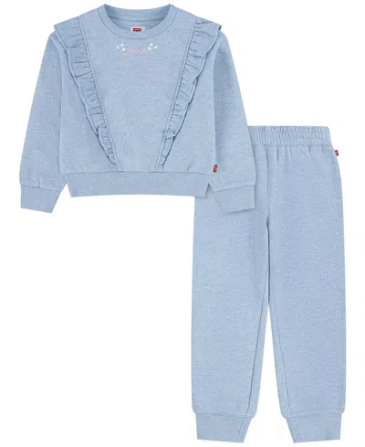 Levi's Kids' Girls' 4-6x Ruffled Crewneck Sweatshirt And Jogger Pants, 2-piece Set In Blue