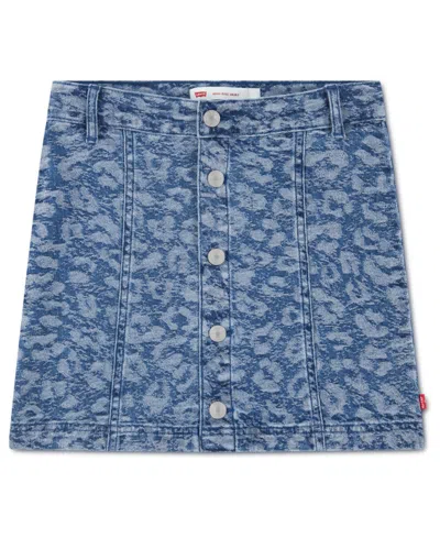 Levi's Kids' Girls 7-16 Leopard Denim Button Front Skirt In Blue