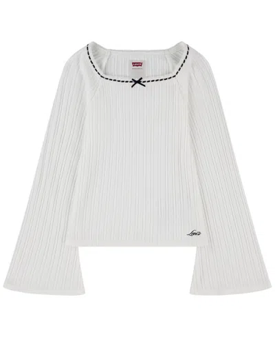 Levi's Kids' Girls' 7-16 Bell-sleeve Square-neck Ribbed-knit Top In  Egret