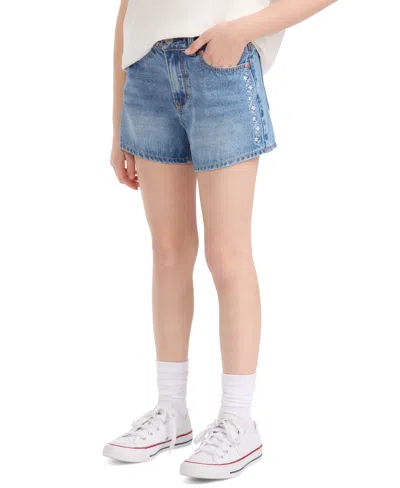 Levi's Kids' Girls' 7-16 Embroidered Mini Mom Shorts In Blue