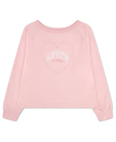 Levi's Girls' 7-16 Heart Knit Long-sleeve Top In Pink